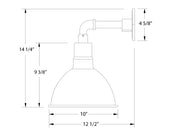 Deep bowl LED wall light dimension diagram, 10 in wide and 14 1/4 in high.