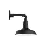 Black 10-inch straight arm wall light with flared shade and curved arm