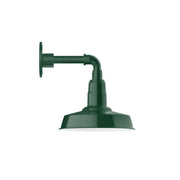 Forest green straight arm wall light with round backplate and bell shade