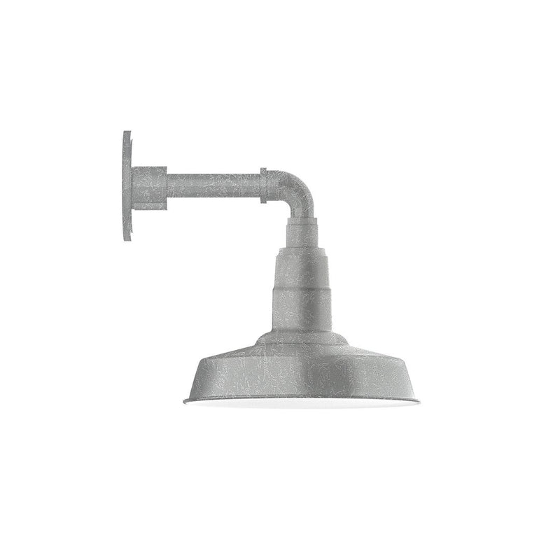 Painted galvanized wall light with curved arm and dome shade, gray finish