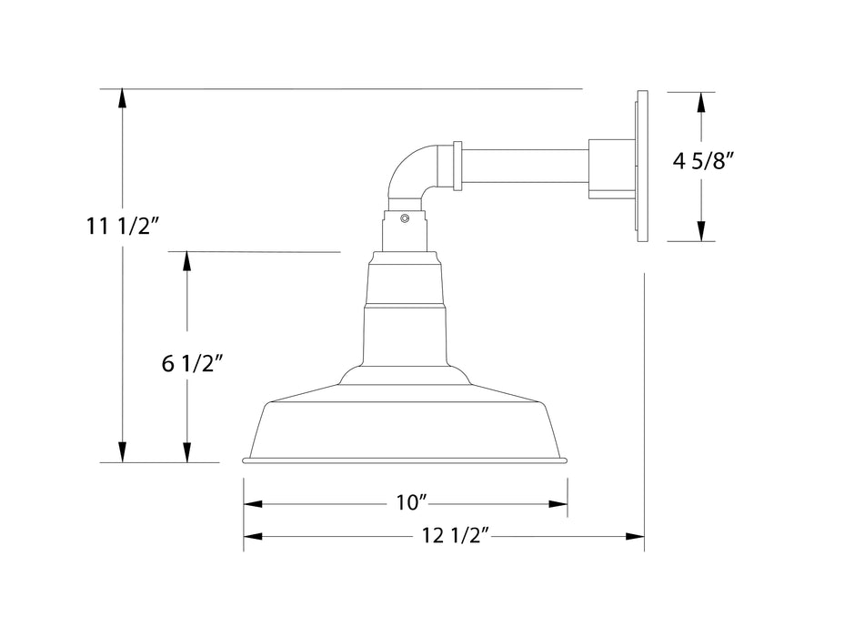 Warehouse 10 inch Straight Arm Wall Light in Painted Galvanized Line Drawing