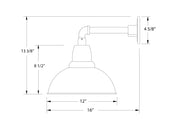Wall light dimension diagram: 12in wide, 16in deep, 13 3/8in tall