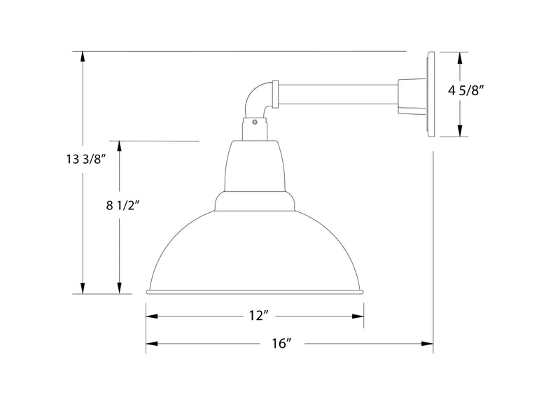 Wall light dimension diagram: 12in wide, 16in deep, 13 3/8in tall