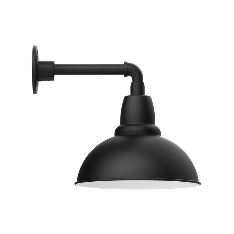 Black LED wall light with straight arm and bell shade, mounted bracket