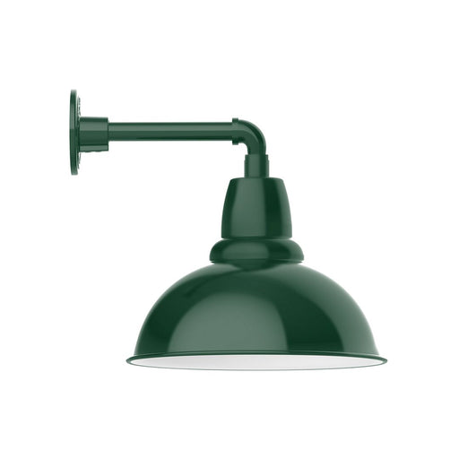Forest green straight-arm wall light with domed shade and flared trim
