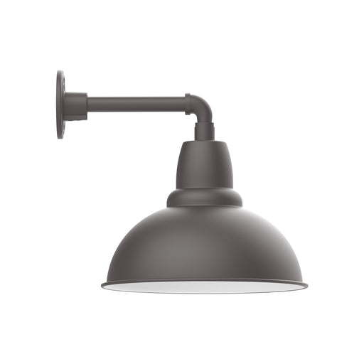 Matte bronze wall light with curved arm and bell-shaped shade, dark bronze finish