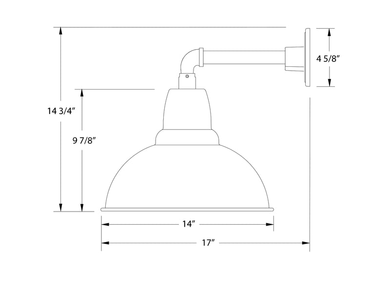 Cafe wall light size diagram with 14 in shade width and 17 in overall height