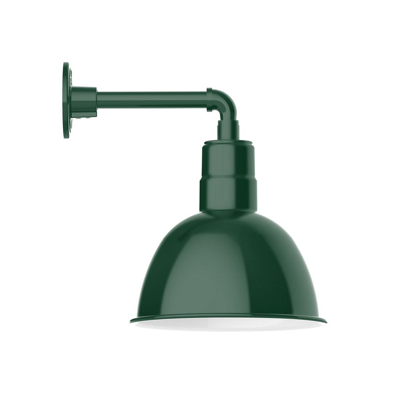 Forest green straight-arm wall light with deep bowl shade and mounting back plate