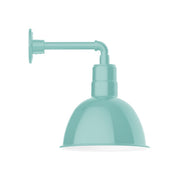 Sea green LED wall light with deep bell shade and straight arm