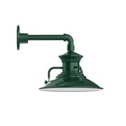 Forest green straight-arm wall light with bell-shaped metal shade