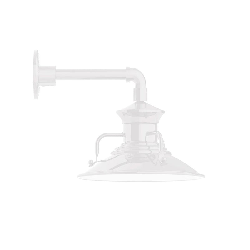White straight-arm wall light with bell shade and curved arm