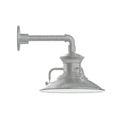 Painted galvanized straight-arm wall light with metal shade, gray finish