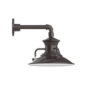 Architectural bronze wall light with straight arm and downward dome shade