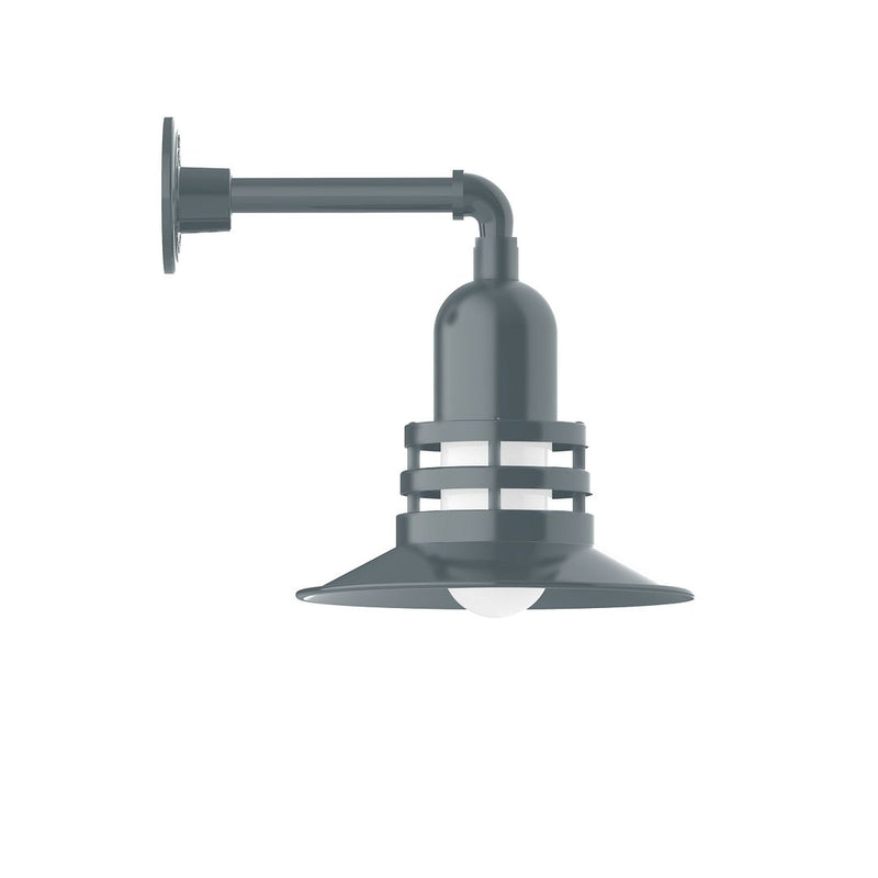 Slate gray straight-arm wall light with flared dome shade