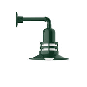 Forest green wall light with straight arm and dome shade, white diffuser