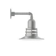 Painted galvanized wall light with straight arm and frosted glass shade, 12 in