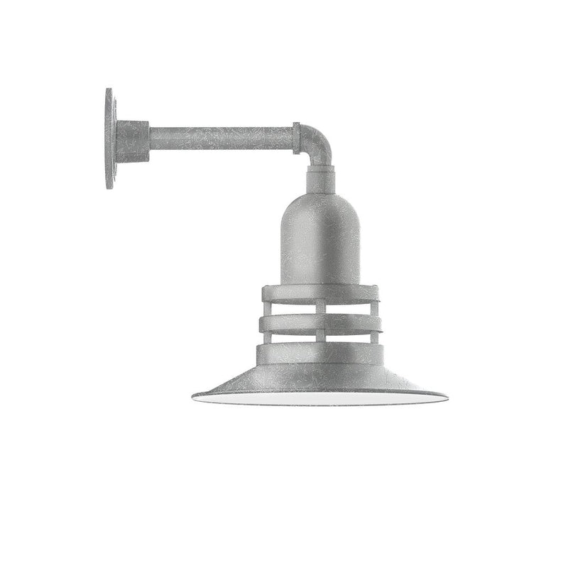 Painted galvanized wall light with straight arm and frosted glass shade, 12 in