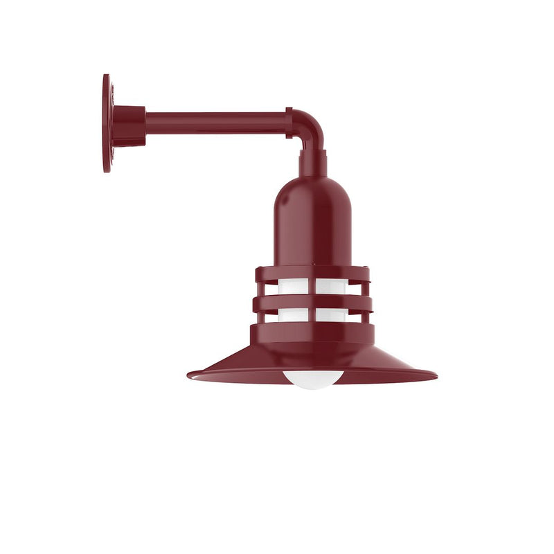 Barn red wall-mounted lantern light with straight arm and wide dome shade
