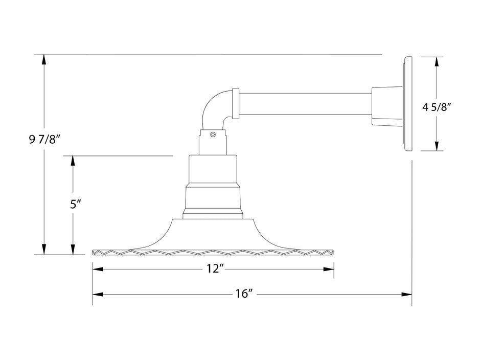 Radial 12" Straight Arm wall light in Painted Galvanized Line Drawing