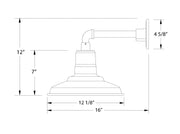 Wall light dimension diagram: 12" height, 16" width, 4 5/8" projection