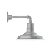 Painted galvanized straight-arm wall light, gray dome shade and round backplate finish