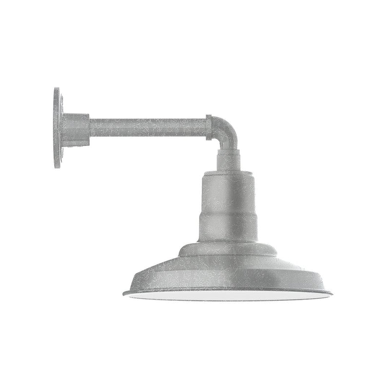 Painted galvanized straight-arm wall light, gray dome shade and round backplate finish