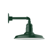 Forest green LED wall light with straight arm and bell shade