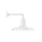 White straight-arm wall light with dome shade and exposed socket