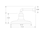 Wall sconce line drawing with bell shade and straight arm, with size dimensions
