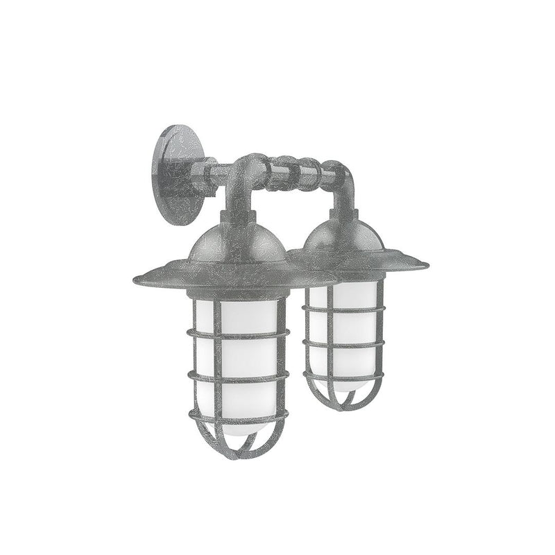 Two-light straight arm wall lantern light in painted galvanized, dark gray finish