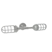 Two-light straight-arm wall light with cylindrical cage shades, painted galvanized metal