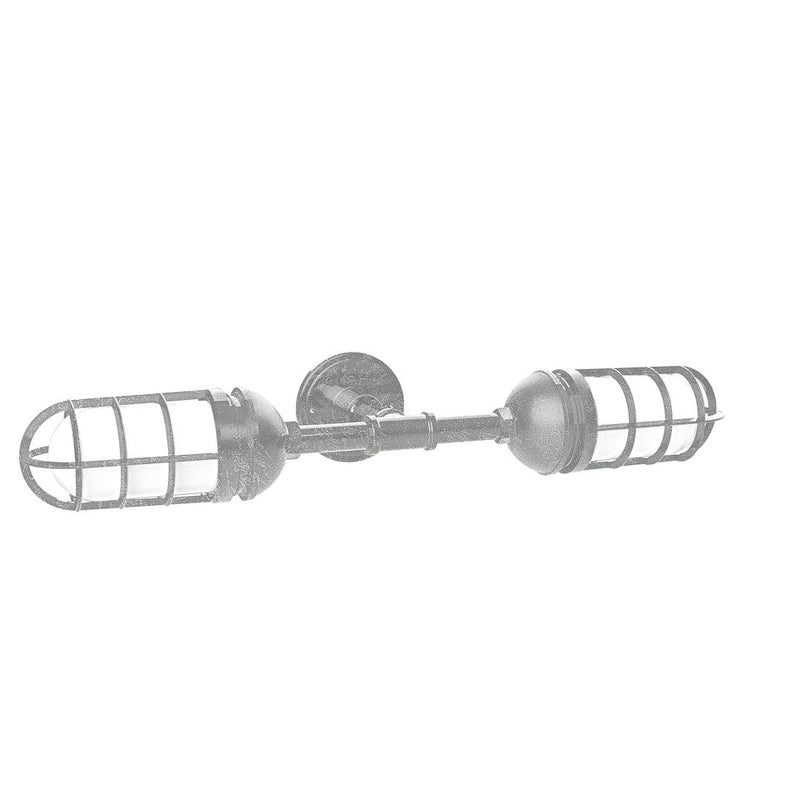 Two-light straight-arm wall light with cylindrical cage shades, painted galvanized metal