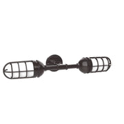 Bronze two-light straight arm wall light with frosted glass shades