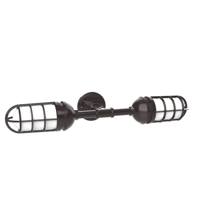 Bronze two-light straight arm wall light with frosted glass shades