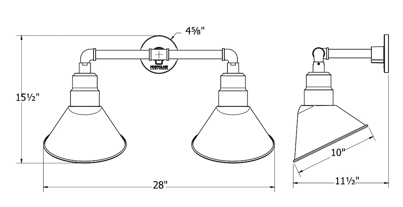 Angle 10" 2-Light Straight Arm Wall Light in White in White | Montclair Light Works