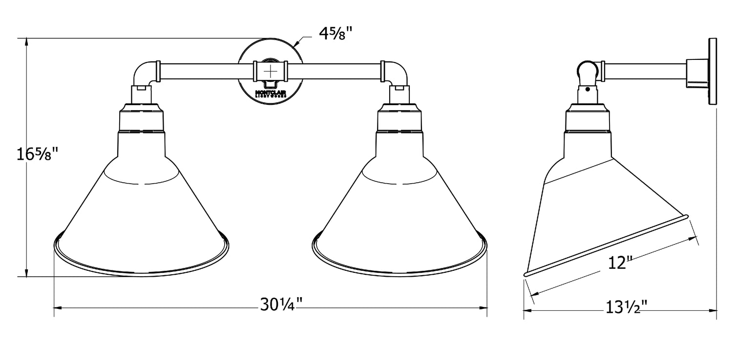 Angle 12" 2-Light LED Straight Arm Wall Light in Black in Black | Montclair Light Works