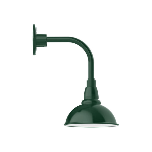 Forest green curved arm wall light with dome shade and backplate mount