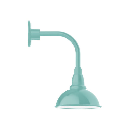 Sea green curved arm wall light with bell shade and wall mounting plate