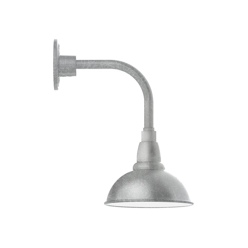 Curved arm wall light with painted galvanized shade, gray finish and wall plate