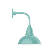 Sea green curved arm wall light with domed shade and socket holder