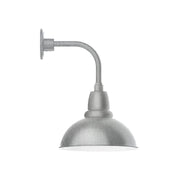Curved-arm LED wall light with dome shade and painted galvanized finish