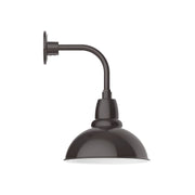 Architectural bronze LED wall light with curved arm and dome shade, wall mount