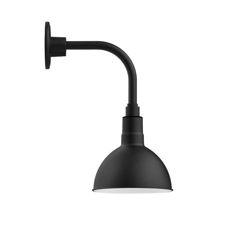 Black curved arm wall light with deep bowl shade