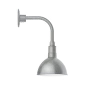 Curved arm wall light with dome metal shade and mounting base, painted galvanized