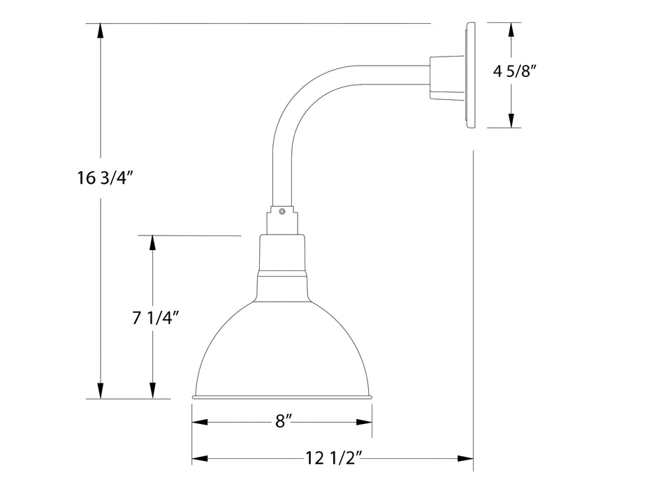 Deep Bowl 8" Curved Arm wall light in Slate Gray Line Drawing