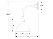 Sea green curved arm wall light dimensions with dome shade