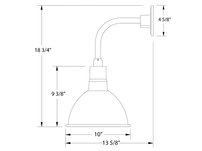 Deep bowl curved arm wall light dimensions: 10" width, 18 3/4" height, 4 5/8" back.
