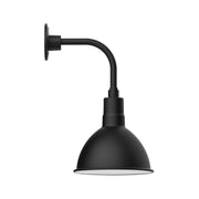 Black curved arm wall light with deep bowl shade
