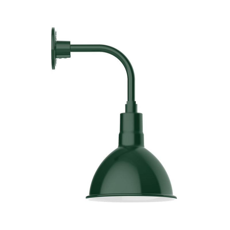 Forest green curved-arm wall light with domed bell shade
