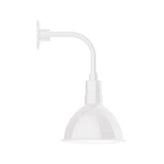 White curved-arm wall light with deep bowl shade and LED bulb